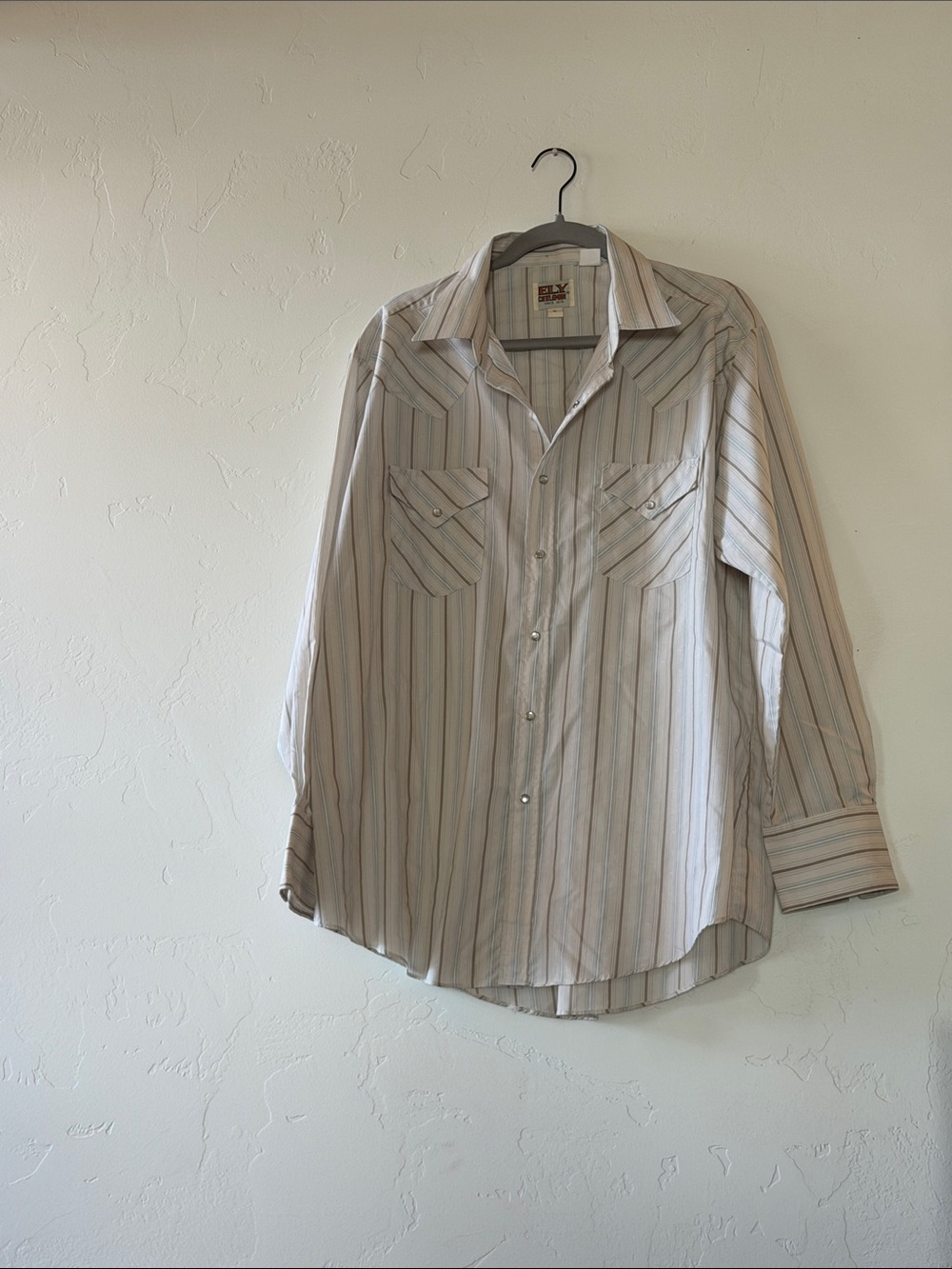 Ely Cattleman Men's Beige Stripe Western Snap Shirt